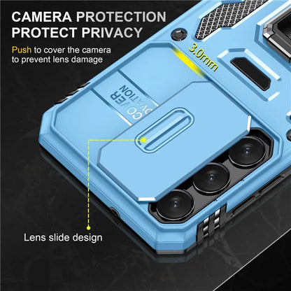 Armor Series For Samsung Galaxy S24 Case PC+TPU Shockproof Kickstand Smart Phone Back Protector with Slide Lens Lid