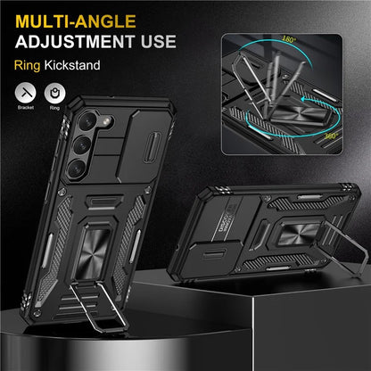 Armor Series For Samsung Galaxy S24 Case PC+TPU Shockproof Kickstand Smart Phone Back Protector with Slide Lens Lid