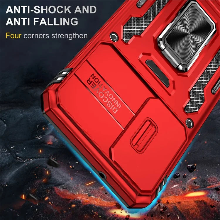 Armor Series For Samsung Galaxy S24 Case PC+TPU Shockproof Kickstand Smart Phone Back Protector with Slide Lens Lid