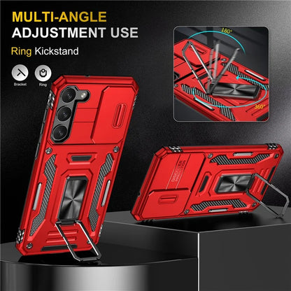 Armor Series For Samsung Galaxy S24 Case PC+TPU Shockproof Kickstand Smart Phone Back Protector with Slide Lens Lid
