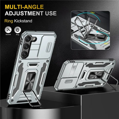 Armor Series For Samsung Galaxy S24 Case PC+TPU Shockproof Kickstand Smart Phone Back Protector with Slide Lens Lid