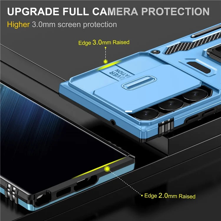 Armor Series For Samsung Galaxy S24 Ultra Case Slide Lens Protection Shockproof PC+TPU Kickstand Phone Cover