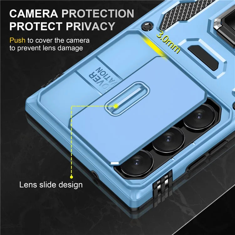 Armor Series For Samsung Galaxy S24 Ultra Case Slide Lens Protection Shockproof PC+TPU Kickstand Phone Cover