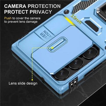 Armor Series For Samsung Galaxy S24 Ultra Case Slide Lens Protection Shockproof PC+TPU Kickstand Phone Cover