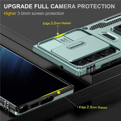 Armor Series For Samsung Galaxy S24 Ultra Case Slide Lens Protection Shockproof PC+TPU Kickstand Phone Cover