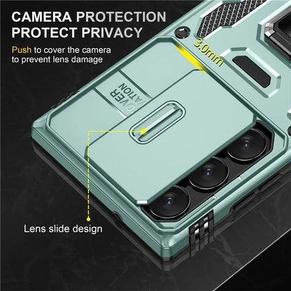 Armor Series For Samsung Galaxy S24 Ultra Case Slide Lens Protection Shockproof PC+TPU Kickstand Phone Cover