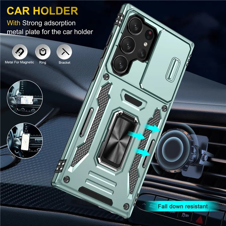 Armor Series For Samsung Galaxy S24 Ultra Case Slide Lens Protection Shockproof PC+TPU Kickstand Phone Cover