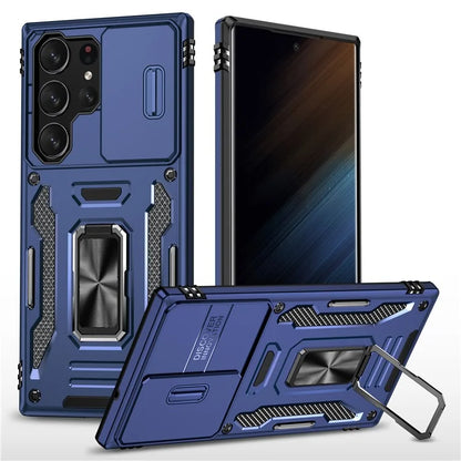 Armor Series For Samsung Galaxy S24 Ultra Case Slide Lens Protection Shockproof PC+TPU Kickstand Phone Cover