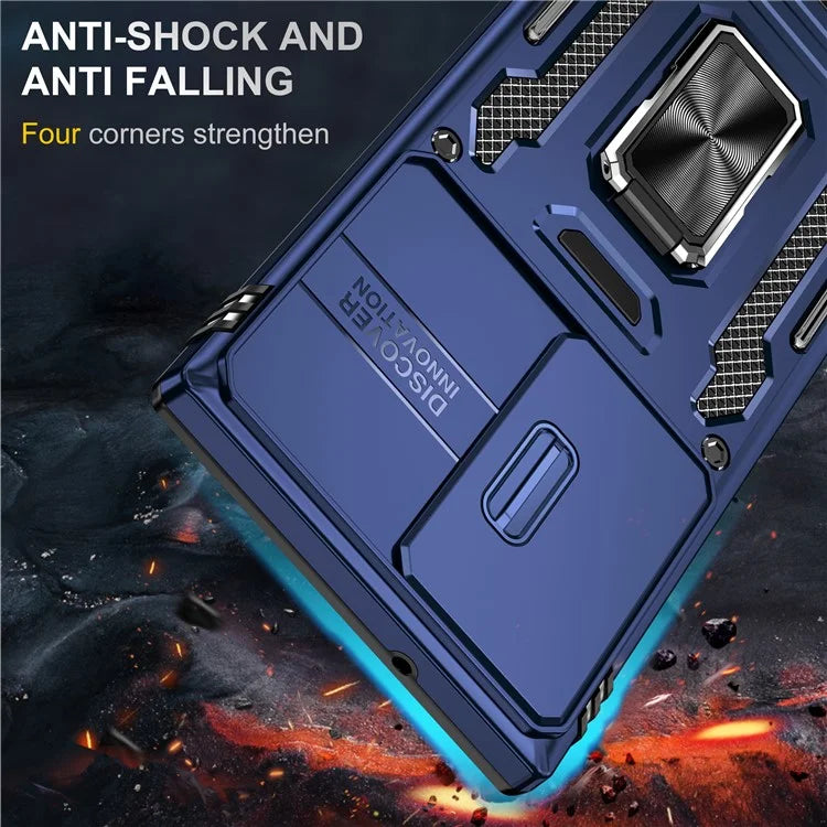 Armor Series For Samsung Galaxy S24 Ultra Case Slide Lens Protection Shockproof PC+TPU Kickstand Phone Cover