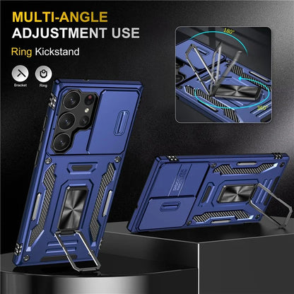 Armor Series For Samsung Galaxy S24 Ultra Case Slide Lens Protection Shockproof PC+TPU Kickstand Phone Cover