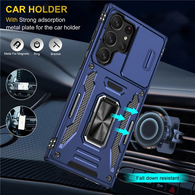 Armor Series For Samsung Galaxy S24 Ultra Case Slide Lens Protection Shockproof PC+TPU Kickstand Phone Cover