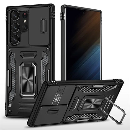 Armor Series For Samsung Galaxy S24 Ultra Case Slide Lens Protection Shockproof PC+TPU Kickstand Phone Cover