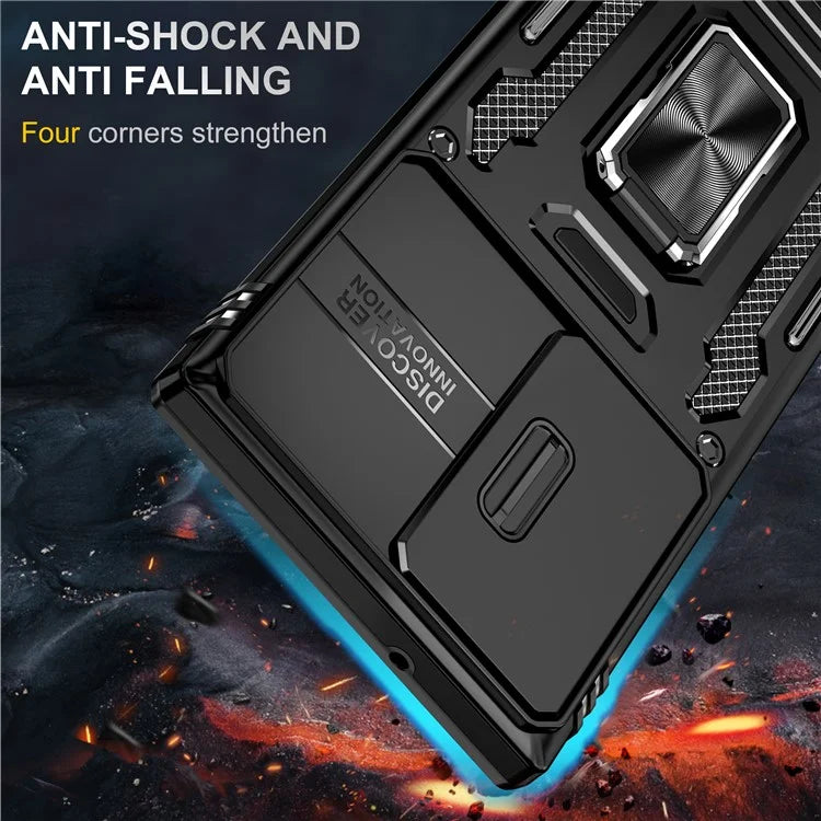 Armor Series For Samsung Galaxy S24 Ultra Case Slide Lens Protection Shockproof PC+TPU Kickstand Phone Cover