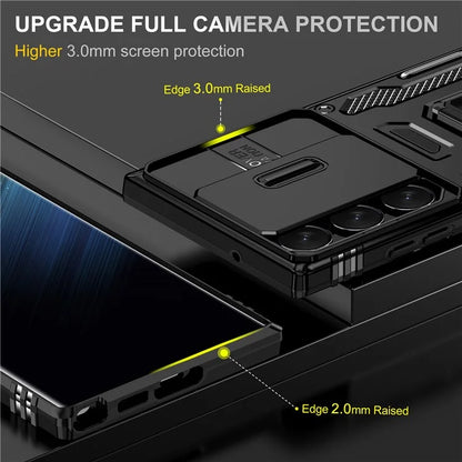 Armor Series For Samsung Galaxy S24 Ultra Case Slide Lens Protection Shockproof PC+TPU Kickstand Phone Cover
