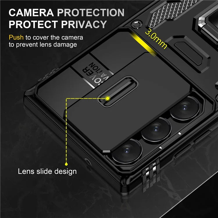 Armor Series For Samsung Galaxy S24 Ultra Case Slide Lens Protection Shockproof PC+TPU Kickstand Phone Cover