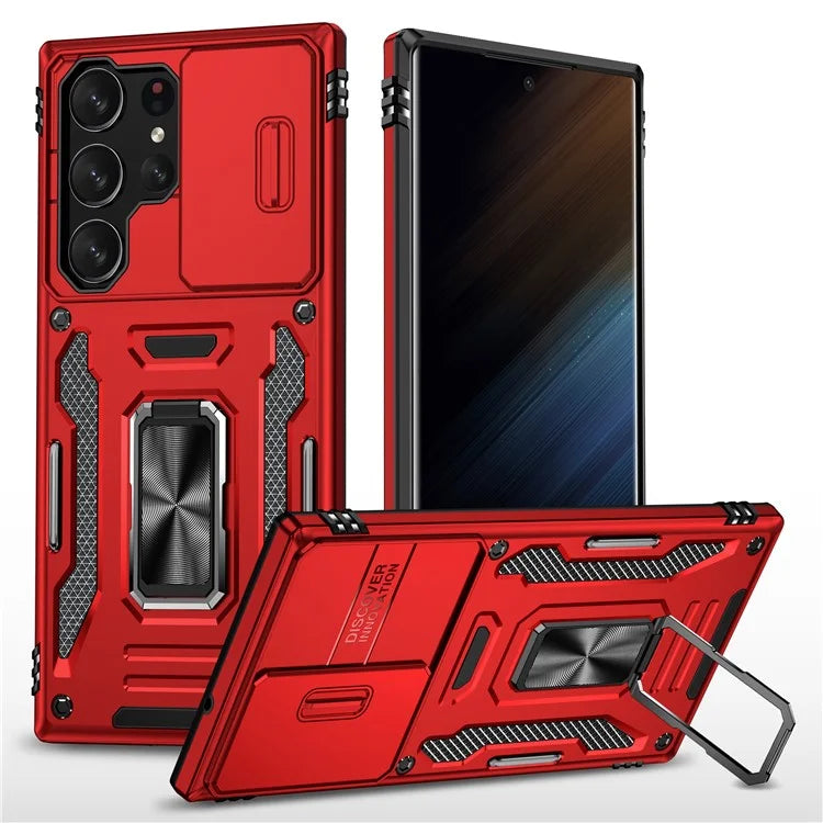 Armor Series For Samsung Galaxy S24 Ultra Case Slide Lens Protection Shockproof PC+TPU Kickstand Phone Cover