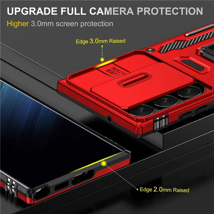 Armor Series For Samsung Galaxy S24 Ultra Case Slide Lens Protection Shockproof PC+TPU Kickstand Phone Cover