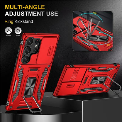 Armor Series For Samsung Galaxy S24 Ultra Case Slide Lens Protection Shockproof PC+TPU Kickstand Phone Cover