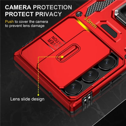 Armor Series For Samsung Galaxy S24 Ultra Case Slide Lens Protection Shockproof PC+TPU Kickstand Phone Cover