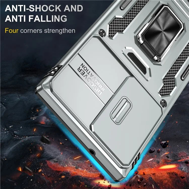 Armor Series For Samsung Galaxy S24 Ultra Case Slide Lens Protection Shockproof PC+TPU Kickstand Phone Cover