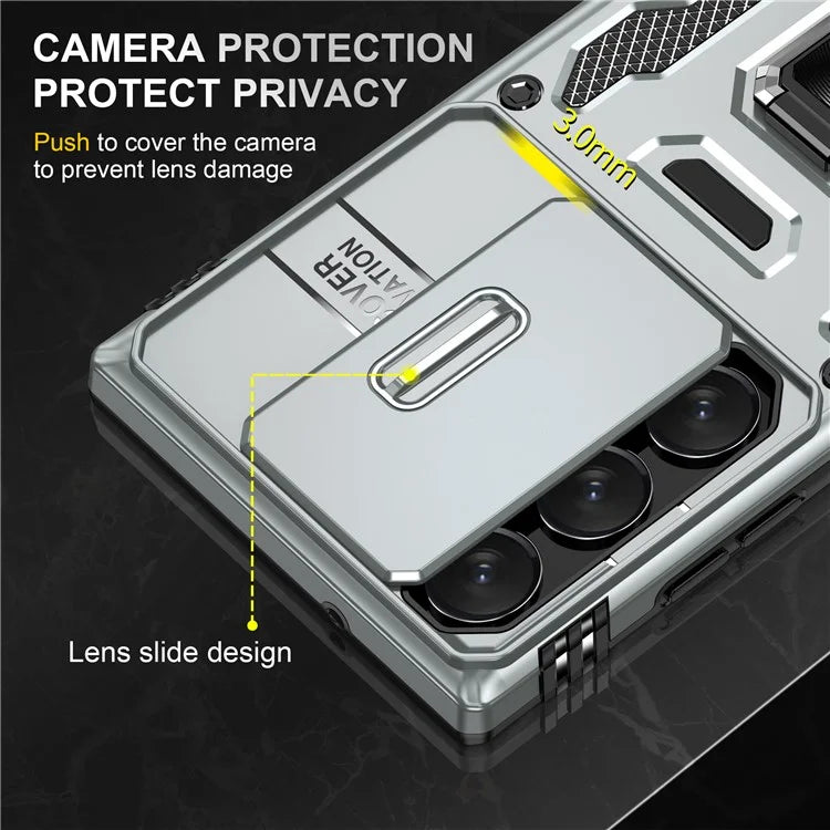 Armor Series For Samsung Galaxy S24 Ultra Case Slide Lens Protection Shockproof PC+TPU Kickstand Phone Cover