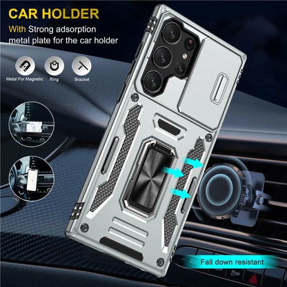 Armor Series For Samsung Galaxy S24 Ultra Case Slide Lens Protection Shockproof PC+TPU Kickstand Phone Cover