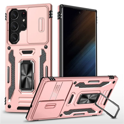 Armor Series For Samsung Galaxy S24 Ultra Case Slide Lens Protection Shockproof PC+TPU Kickstand Phone Cover