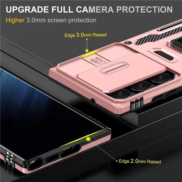 Armor Series For Samsung Galaxy S24 Ultra Case Slide Lens Protection Shockproof PC+TPU Kickstand Phone Cover
