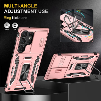 Armor Series For Samsung Galaxy S24 Ultra Case Slide Lens Protection Shockproof PC+TPU Kickstand Phone Cover
