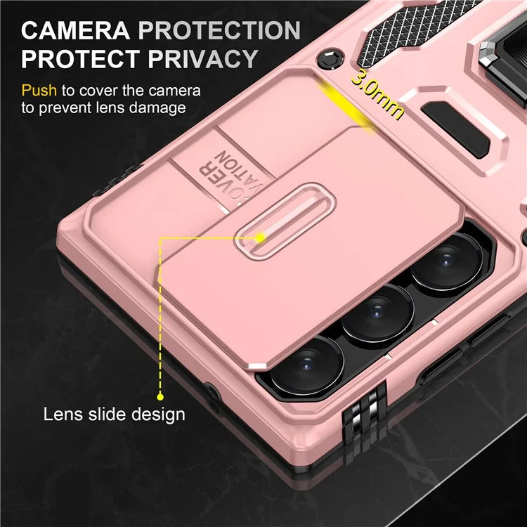 Armor Series For Samsung Galaxy S24 Ultra Case Slide Lens Protection Shockproof PC+TPU Kickstand Phone Cover