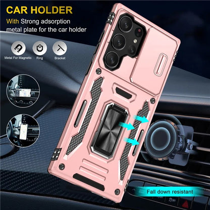 Armor Series For Samsung Galaxy S24 Ultra Case Slide Lens Protection Shockproof PC+TPU Kickstand Phone Cover