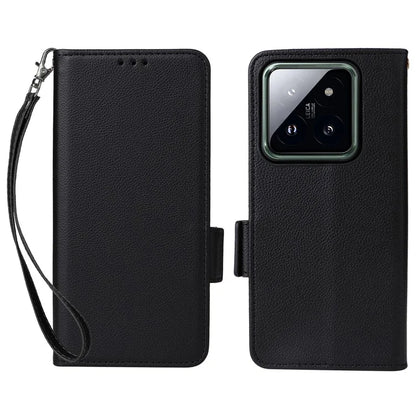 For Xiaomi 14 Pro Wallet Phone Case Magnetic Litchi Texture PU Leather Phone Cover with Strap