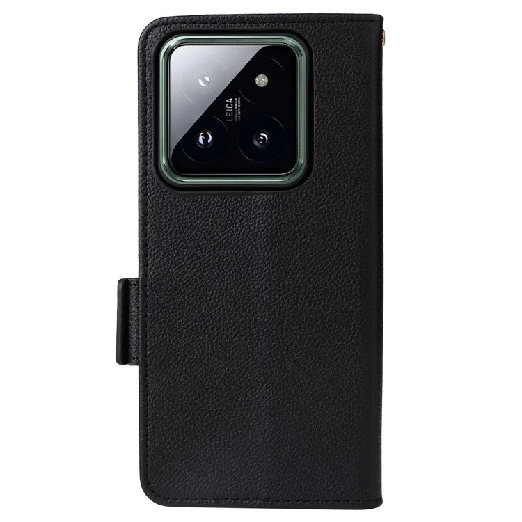 For Xiaomi 14 Pro Wallet Phone Case Magnetic Litchi Texture PU Leather Phone Cover with Strap