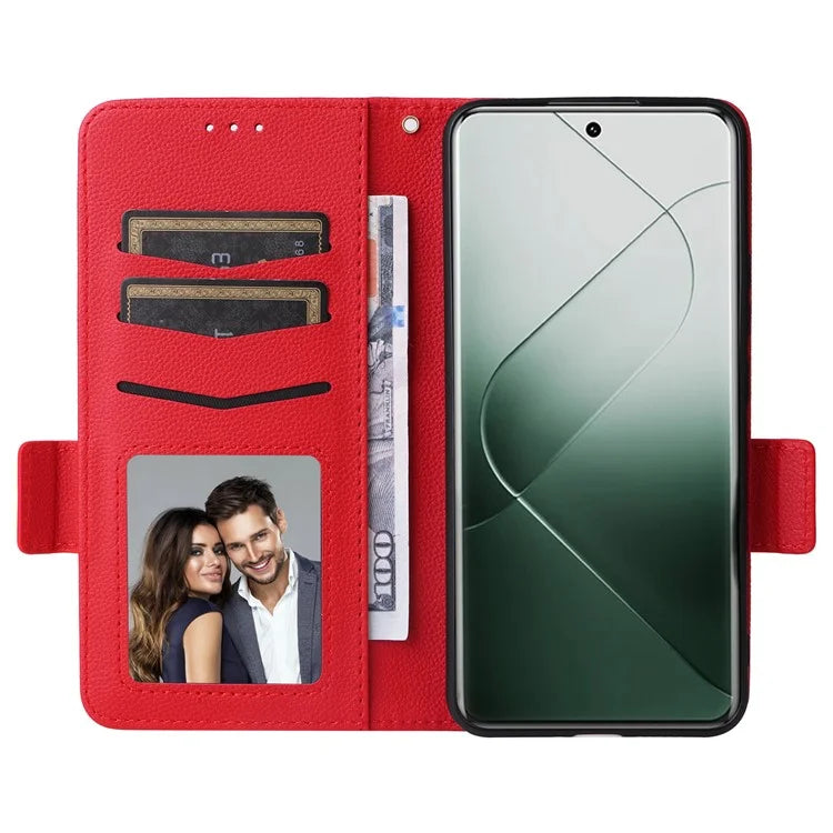 For Xiaomi 14 Pro Wallet Phone Case Magnetic Litchi Texture PU Leather Phone Cover with Strap