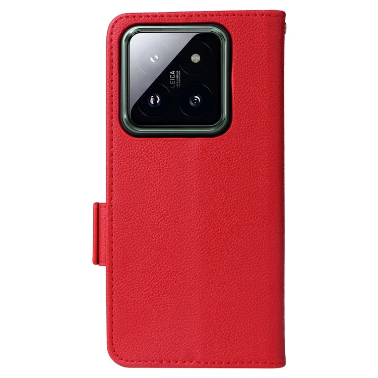 For Xiaomi 14 Pro Wallet Phone Case Magnetic Litchi Texture PU Leather Phone Cover with Strap