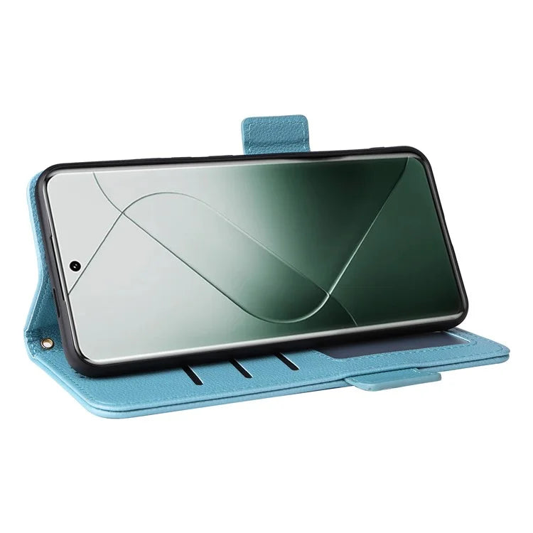 For Xiaomi 14 Pro Wallet Phone Case Magnetic Litchi Texture PU Leather Phone Cover with Strap