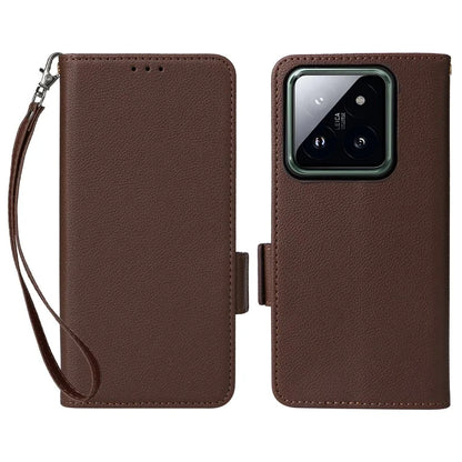 For Xiaomi 14 Pro Wallet Phone Case Magnetic Litchi Texture PU Leather Phone Cover with Strap