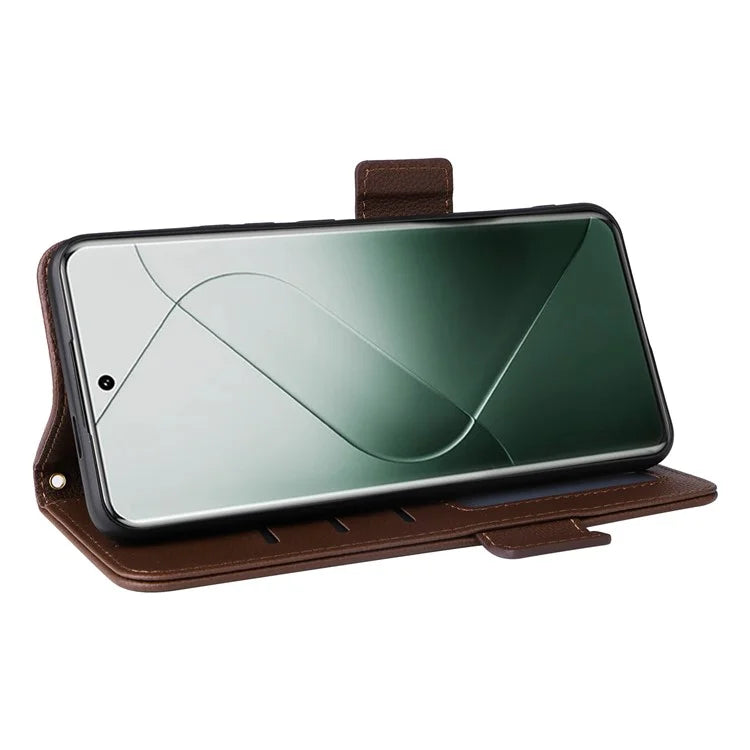 For Xiaomi 14 Pro Wallet Phone Case Magnetic Litchi Texture PU Leather Phone Cover with Strap
