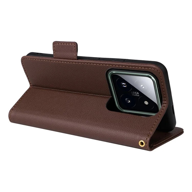 For Xiaomi 14 Pro Wallet Phone Case Magnetic Litchi Texture PU Leather Phone Cover with Strap