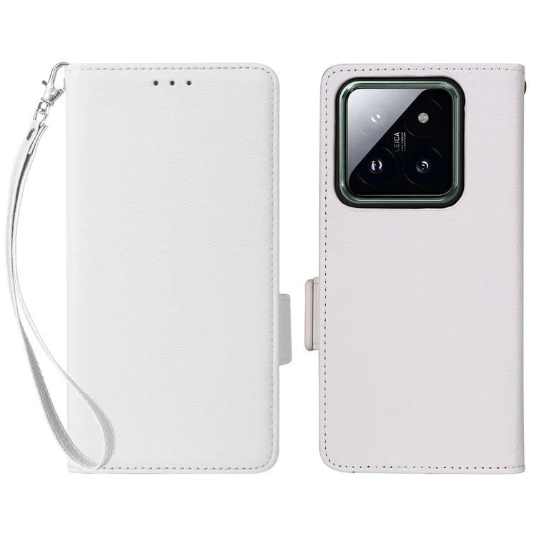 For Xiaomi 14 Pro Wallet Phone Case Magnetic Litchi Texture PU Leather Phone Cover with Strap