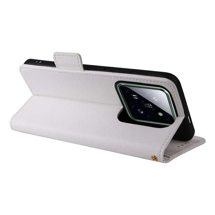 For Xiaomi 14 Pro Wallet Phone Case Magnetic Litchi Texture PU Leather Phone Cover with Strap