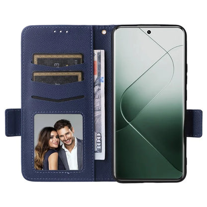For Xiaomi 14 Pro Wallet Phone Case Magnetic Litchi Texture PU Leather Phone Cover with Strap