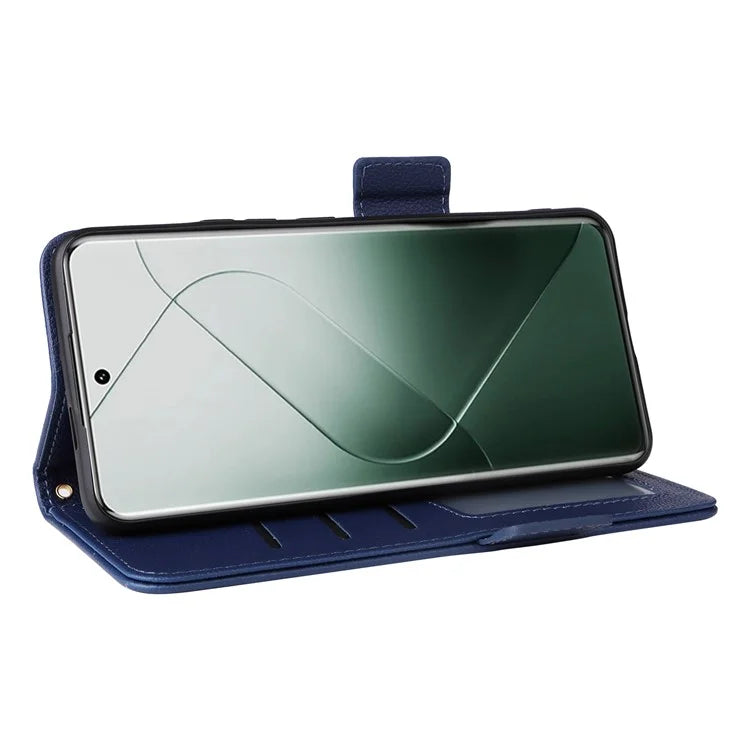 For Xiaomi 14 Pro Wallet Phone Case Magnetic Litchi Texture PU Leather Phone Cover with Strap