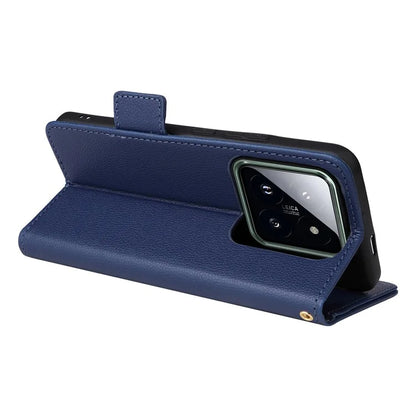 For Xiaomi 14 Pro Wallet Phone Case Magnetic Litchi Texture PU Leather Phone Cover with Strap
