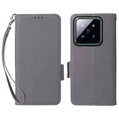 For Xiaomi 14 Pro Wallet Phone Case Magnetic Litchi Texture PU Leather Phone Cover with Strap