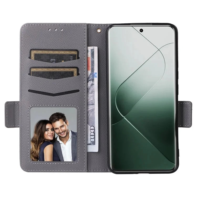 For Xiaomi 14 Pro Wallet Phone Case Magnetic Litchi Texture PU Leather Phone Cover with Strap