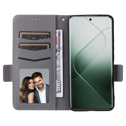 For Xiaomi 14 Pro Wallet Phone Case Magnetic Litchi Texture PU Leather Phone Cover with Strap