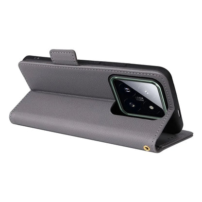 For Xiaomi 14 Pro Wallet Phone Case Magnetic Litchi Texture PU Leather Phone Cover with Strap