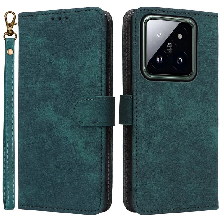 For Xiaomi 14 Pro PU Leather Smartphone Case RFID Blocking Phone Cover with Strap