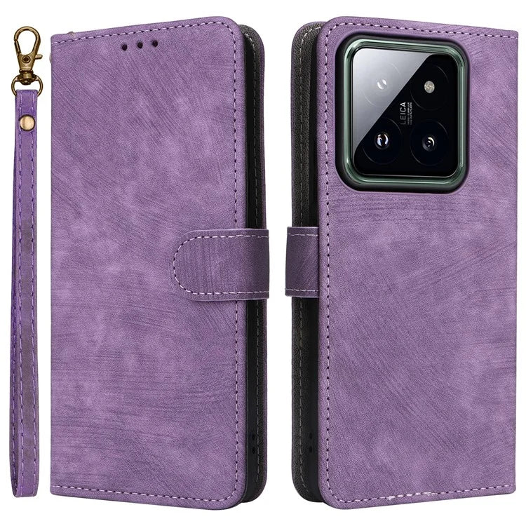 For Xiaomi 14 Pro PU Leather Smartphone Case RFID Blocking Phone Cover with Strap